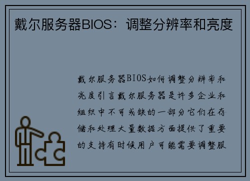 戴尔服务器BIOS：调整分辨率和亮度